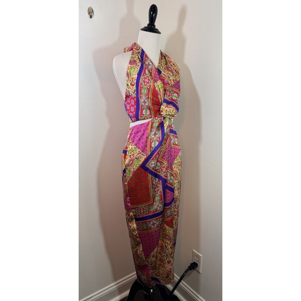 Zara Pink Red Paisley Halter Midi Dress - Picture 16 of 16